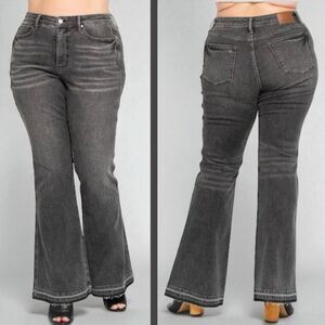 Judy Blue Washed Gray Mid Rise Tummy Control Release Hem Flare Jeans NWT